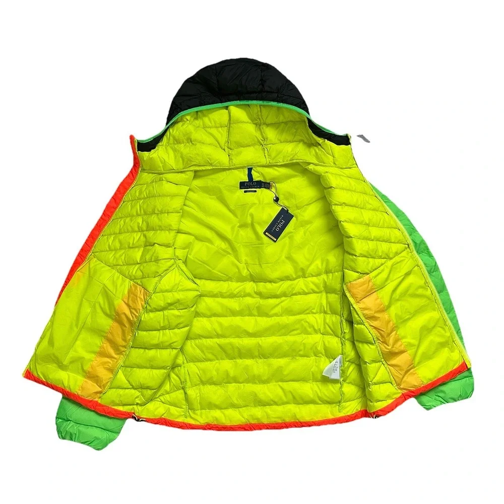 Polo Ralph Lauren Hi-Tech Colorblock Neon Puffer Hooded Jacket Mens Size XXL 2XL